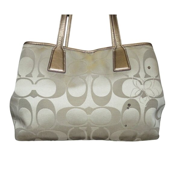 Coach 2011 Signature C Floral Applique Frame Kisslock Frame Bag Carryall Satchel - Picture 2 of 16